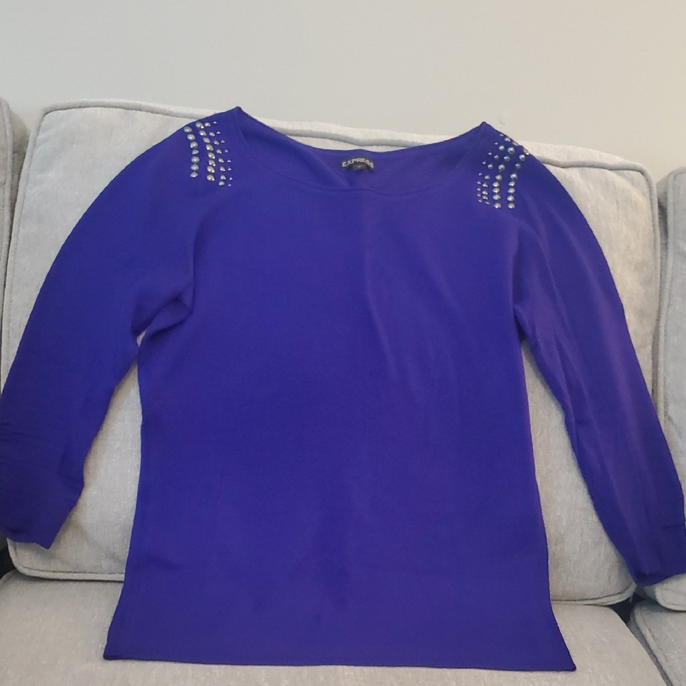 Express Long Sleeve Violet Top With Studs At Shoulder